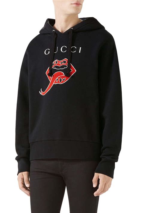 black hoodie red lips gucci|Gucci hoodie for men.